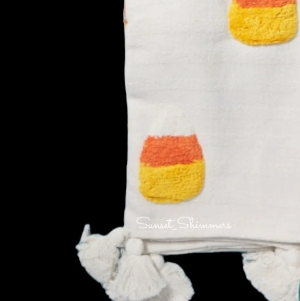 Halloween Candy Corn Decorative Tassel Blanket & Sherpa Throw Pillow Set New